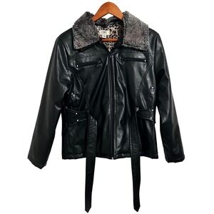 CATO Girls‎ Faux Leather Coat Removable Faux Fur Collar Size XL (16)
